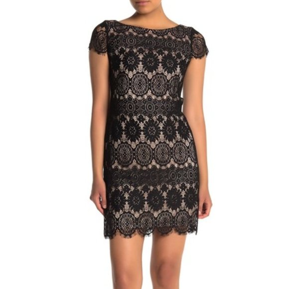 eliza j cap sleeve lace sheath dress